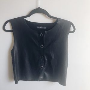Zara Knit Faux Leather Button Up Vest